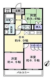 朝日プラザ上大岡 3DKの間取図画像