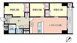 上星川団地2号棟 3LDKの間取図画像