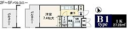 クレリジェール 1Kの間取図画像