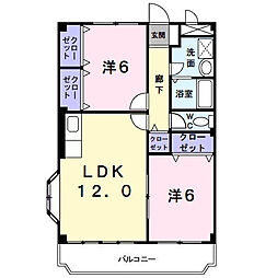 フリーダム武庫の里3棟 2LDKの間取図画像