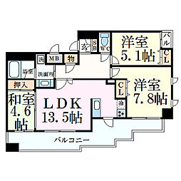 プレジール三ノ宮 3LDKの間取図画像