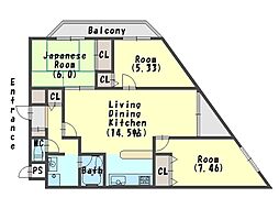 レスカーラ緑地公園 3LDKの間取図画像