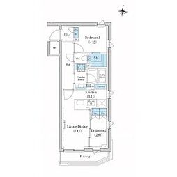 東急池上線 池上駅 徒歩5分の賃貸マンション 3階2LDKの間取り