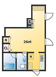 小田急小田原線 経堂駅 徒歩3分の賃貸マンション 2階ワンルームの間取り