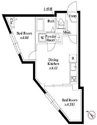 京王線 代田橋駅 徒歩10分の賃貸マンション 2階2DKの間取り
