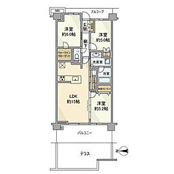東急目黒線 元住吉駅 徒歩9分の賃貸マンション 1階3LDKの間取り