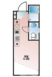 東急目黒線 新丸子駅 徒歩6分の賃貸マンション 2階ワンルームの間取り