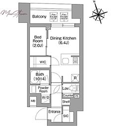 コンフォリア・リヴ八丁堀 1DKの間取図画像