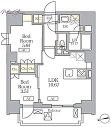 ザ・ライオンズフォーシア文京湯島 2LDKの間取図画像