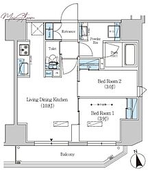 アーバネックス上野 2LDKの間取図画像