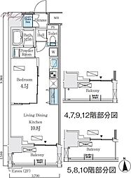 プライマル上野・稲荷町 1LDKの間取図画像