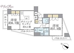 KDXレジデンス日本橋箱崎 2DKの間取図画像