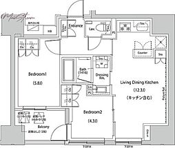 ザ・パークハビオ人形町レジデンス 2LDKの間取図画像