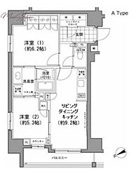 パークハビオ八丁堀 2LDKの間取図画像