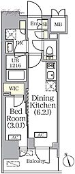 PRIMEGARDEN銀座八丁堀 1DKの間取図画像