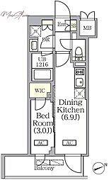 PRIMEGARDEN銀座八丁堀 1DKの間取図画像