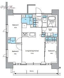 ルフォンプログレ上野御徒町 13階3LDKの間取り