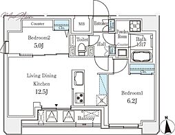 クラリティア文京湯島 6階2LDKの間取り