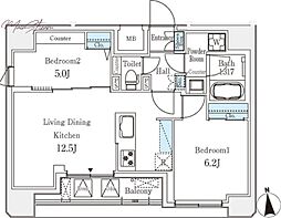 クラリティア文京湯島 7階2LDKの間取り