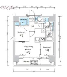 デュオフラッツ浅草蔵前 9階2LDKの間取り