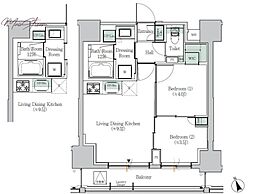 ＯＮＥ ＲＯＯＦ ＲＥＳＩＤＥＮＣＥ ＡＳＡＫＵＳＡＢＡＳＨＩ 14階2DKの間取り