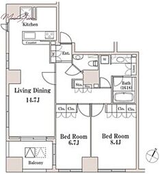 ＬａＳａｎｔｅ一番町 11階2LDKの間取り