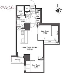 コンフォリア東上野 14階2LDKの間取り