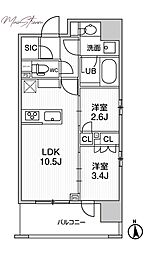 シーズンフラッツ新御徒町イースト 10階2LDKの間取り