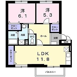 JR予讃線 国分駅 徒歩17分の賃貸アパート 2階2LDKの間取り