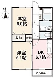 高松琴平電気鉄道長尾線 花園駅 徒歩17分の賃貸アパート 2階2DKの間取り