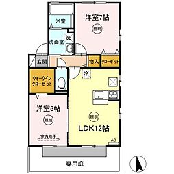 高松琴平電気鉄道長尾線 林道駅 徒歩20分の賃貸アパート 1階2LDKの間取り