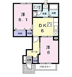 JR高徳線 木太町駅 徒歩10分の賃貸アパート 1階2DKの間取り