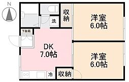 ファミール田園 2DKの間取図画像