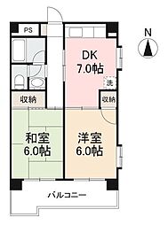 JR予讃線 国分駅 徒歩12分の賃貸マンション 2階2DKの間取り
