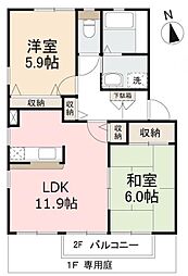 JR予讃線 鬼無駅 徒歩17分の賃貸アパート 1階2LDKの間取り