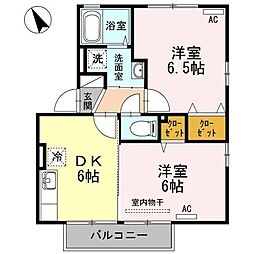 香川県木田郡三木町大字平木509-3の賃貸アパート 2階2DKの間取り
