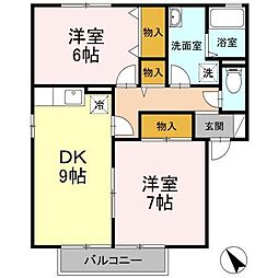 JR高徳線 木太町駅 徒歩7分の賃貸アパート 2階2DKの間取り