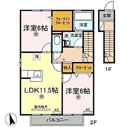 JR予讃線 鬼無駅 徒歩16分の賃貸アパート 2階2LDKの間取り