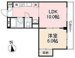 JR高徳線 昭和町駅 徒歩4分の賃貸マンション 2階1LDKの間取り