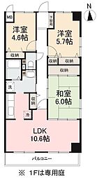 JR高徳線 屋島駅 徒歩6分の賃貸マンション 1階3LDKの間取り