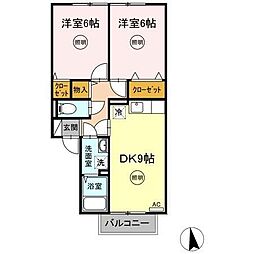 高松琴平電気鉄道長尾線 林道駅 徒歩6分の賃貸アパート 2階2DKの間取り
