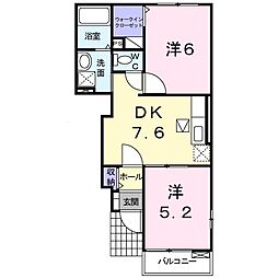 JR予讃線 端岡駅 徒歩25分の賃貸アパート 1階2DKの間取り