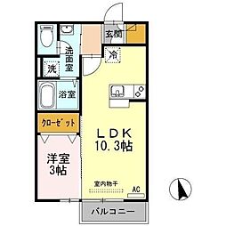 高松琴平電気鉄道長尾線 元山駅 徒歩12分の賃貸アパート 2階1LDKの間取り
