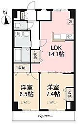 JR高徳線 栗林公園北口駅 徒歩7分の賃貸マンション 3階2LDKの間取り