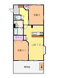 香川県さぬき市造田是弘523-5の賃貸アパート 1階2LDKの間取り