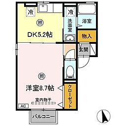 高松琴平電気鉄道長尾線 花園駅 徒歩12分の賃貸アパート 2階1DKの間取り