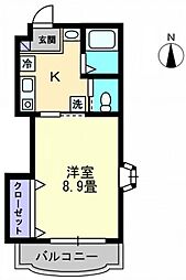 JR予讃線 高松駅 徒歩11分の賃貸マンション 2階1Kの間取り