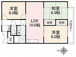 屋島コーポラス 3LDKの間取図画像