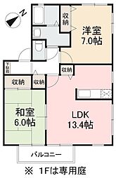 高松琴平電気鉄道長尾線 元山駅 徒歩36分の賃貸アパート 2階2LDKの間取り