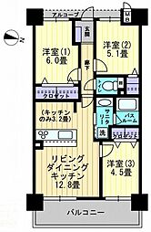 高松琴平電気鉄道長尾線 花園駅 徒歩4分の賃貸マンション 8階3LDKの間取り